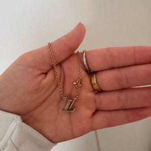 Louis Vuitton Gold Necklace with Silver LV Pendant